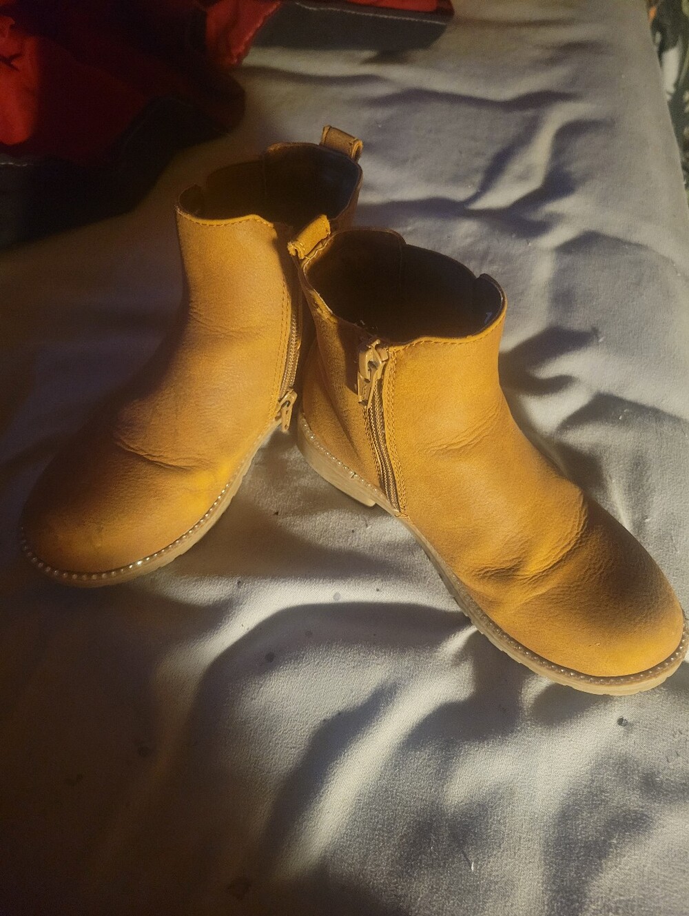 Kids Tan Zip-Up Leather Ankle Boots